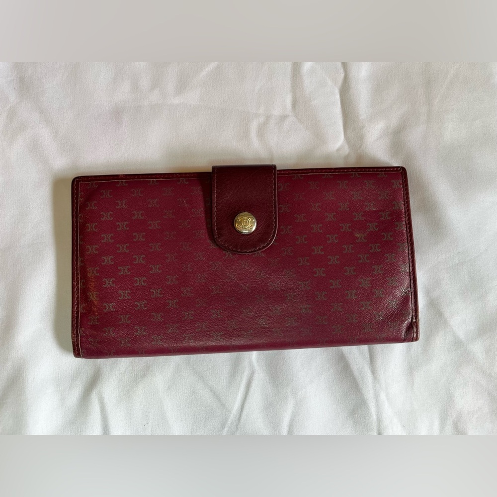 Vintage Celine Macadam Wallet Timeless Luxury Burgundy Diffusion elegant  double